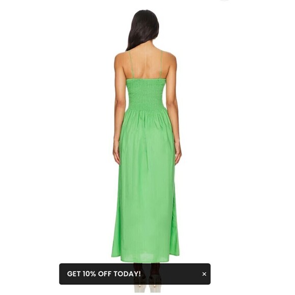 Faithfull The Brand Tergu Maxi Dress Mediu Green Poplin Smocked Adjustable Strap - Picture 5 of 13